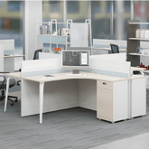 Wise-D L-shaped Office Desk Workbench with Partition and Side Cabinet - Gavisco Office Furniture